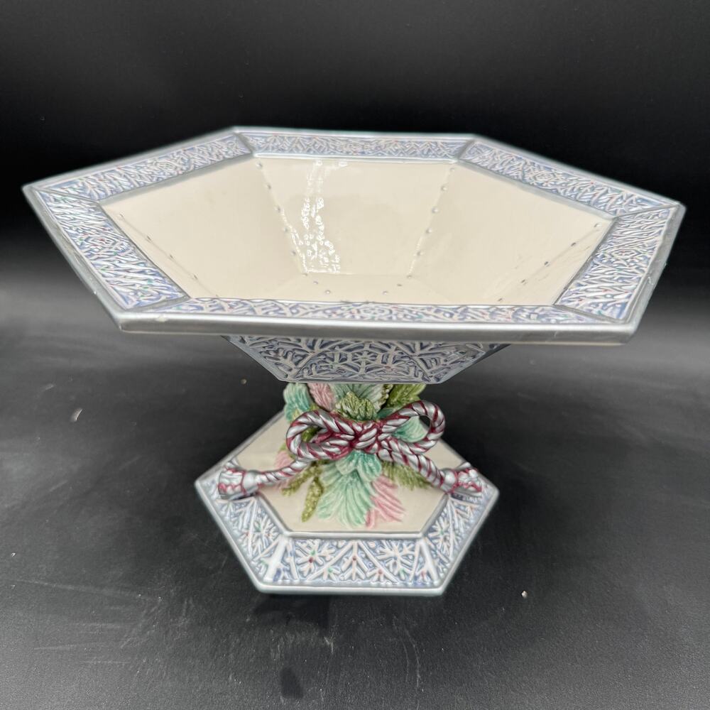 Fitz and Floyd Crystal Winter Round Compote 6.5"